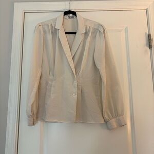 Vintage Anne Klein Women’s Elegant Cream Long Sleeve Blouse